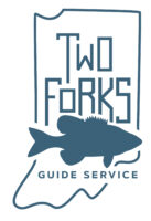 Logo for Two Corks Guide Service with a stylized whale and bold, geometric lettering.